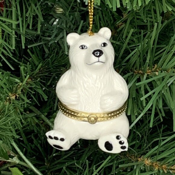 Polar Bear Porcelain Surprise Gift Hinged Trinket Box Christmas Ornament - Picture 5 of 5